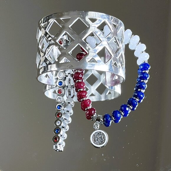 Rustic Cuff Set THREE  stackable Bracelets Set - Picture 4 of 5